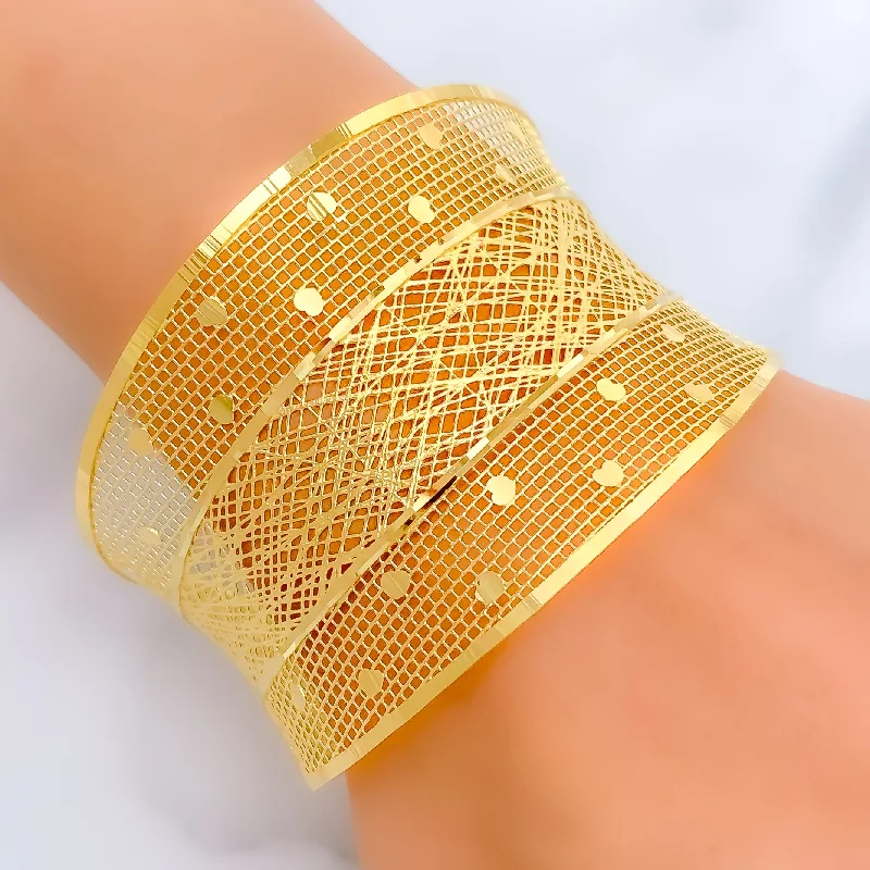 Women's charm bracelets -Dotted Impeccable Embellished 21K Gold Bangle Bracelet