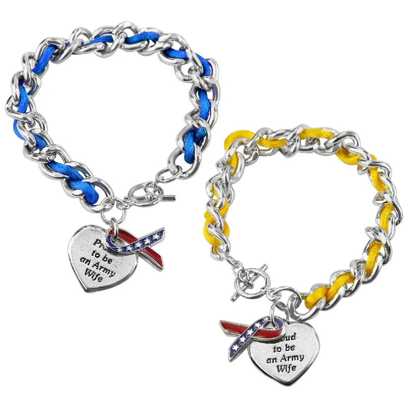 Unique women's bangles -Proud to be an Army Wife Ribbon Charm Bracelet