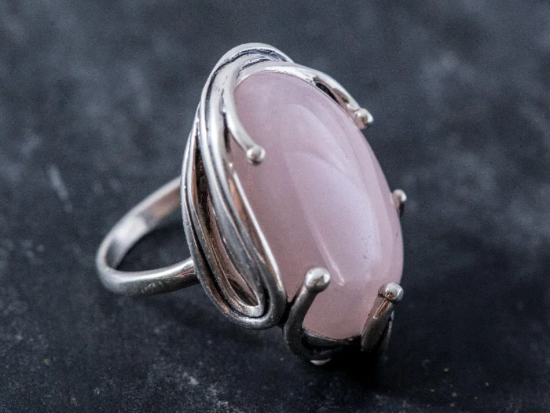 Women’s heart-shaped rings-Statement Quartz Ring - Rose Quartz Ring - Pink Vintage Ring