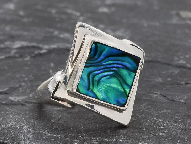 Women’s luxury rings-Ocean Blue Ring - Natural Abalone Ring, Blue Shell Ring