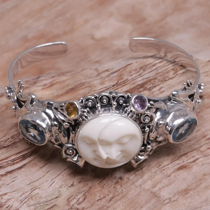 Women's bracelet gifts -Twin Sister Sterling Silver & Bone Cuff Bracelet