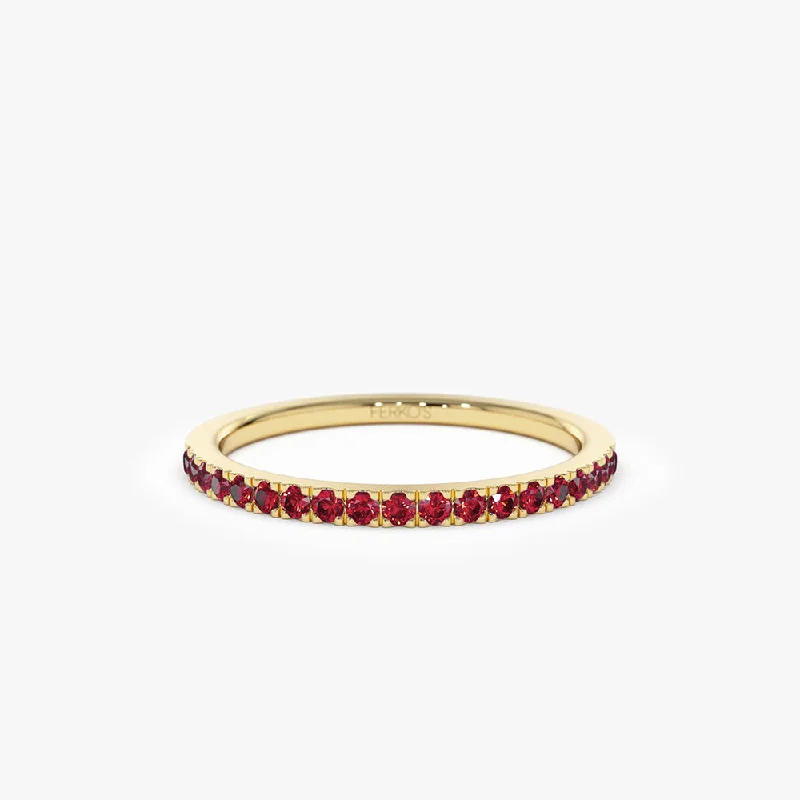 Women’s emerald engagement rings-14k Gold Half Eternity Pave Ruby Ring