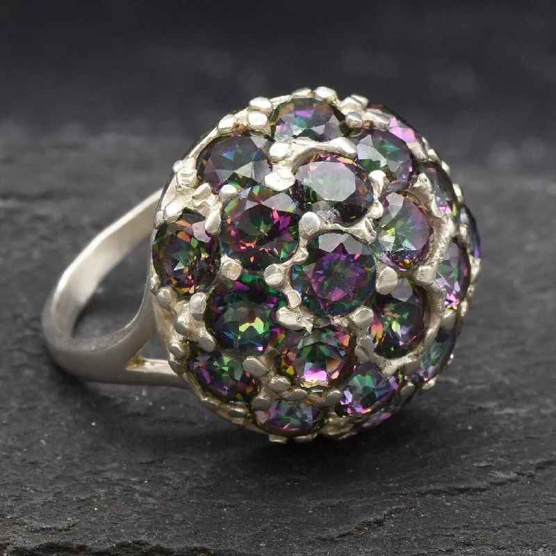 Women’s anniversary band rings-Mystic Topaz Ring - Purple Cocktail Ring - Vintage Cluster Ring