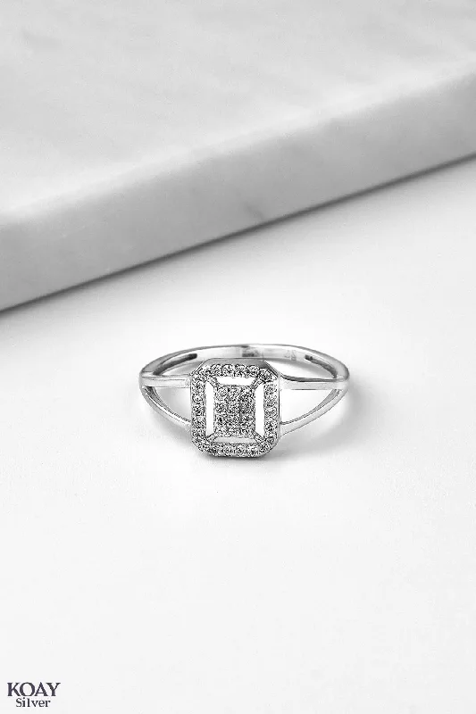 Women’s engagement rings with side stones-Zircon (073-Square) Ring