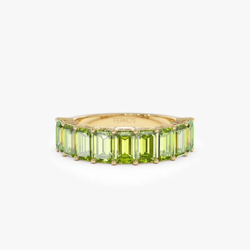 Women’s affordable engagement rings-14k Emerald Cut Peridot Nine Stone Ring 2.35ctw