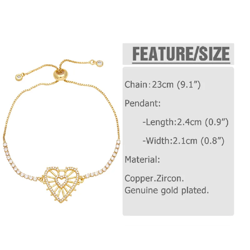 Women's bangle with diamonds -Fashion Simple Style Heart Shape Flower Butterfly Copper Plating Inlay Zircon 18k Gold Plated Bracelets