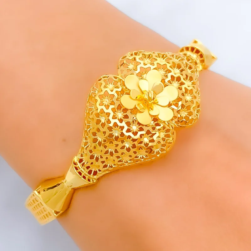 Women's unique bangles -Mesmerizing Floral Net 22k Gold Bangle Bracelet