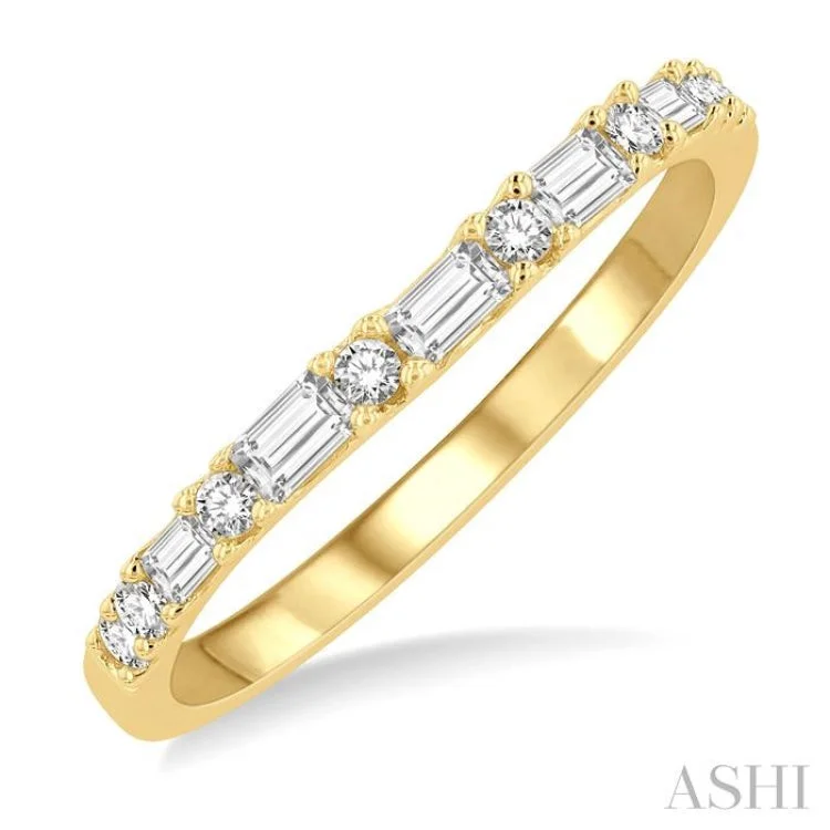 Custom designed engagement rings for women -1/3 ctw Baguette and Round Cut Diamond Wedding Band in 14K Yellow Gold