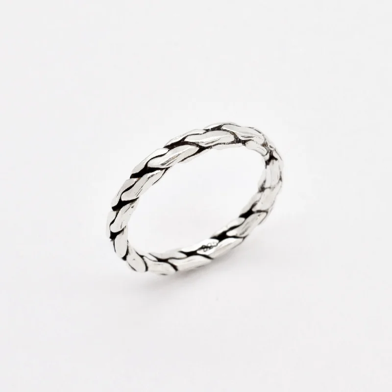 Women’s affordable engagement rings-Silver Braided Band - Patterned Ring - Unisex Silver Ring