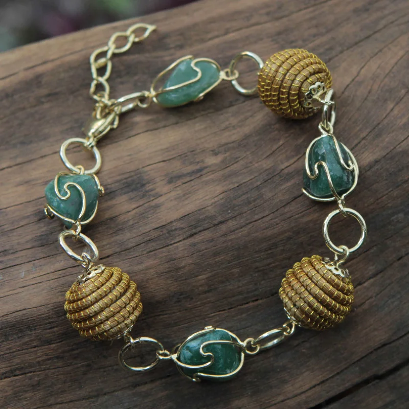 Women's cuff bracelets -All Aglow in Green Agate Link Bracelet