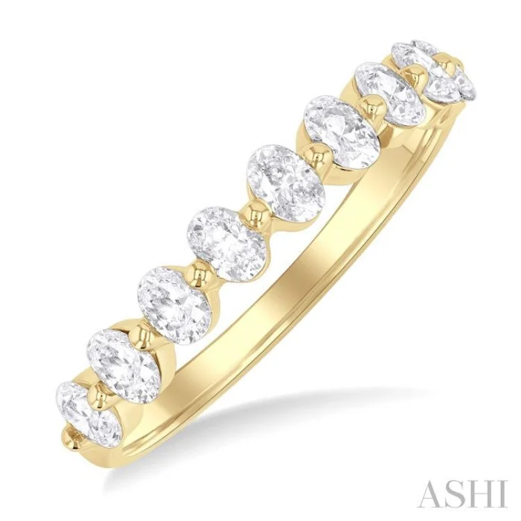 Engagement rings with vintage band for women -3/4 ctw Half Eternity Oval Cut Diamond Fashion Band in 14K Yellow Gold