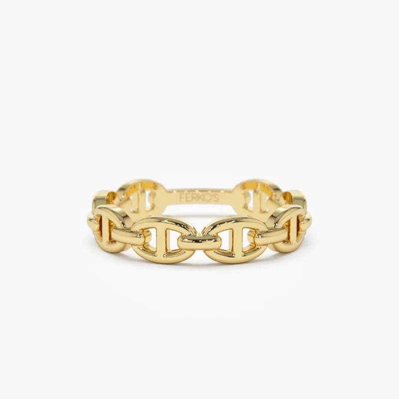 Women’s fashion rings-14k Solid Gold Mariner Chain Ring