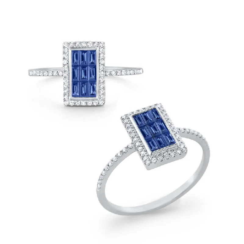 Wedding set engagement rings for women -Sapphire & Diamond Rectangular Ring Set in 14 Kt. Gold