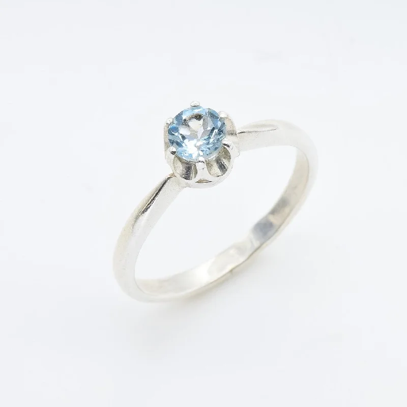 Women’s wedding set rings-Blue Topaz Ring - Dainty Solitaire Ring - Blue Promise Ring