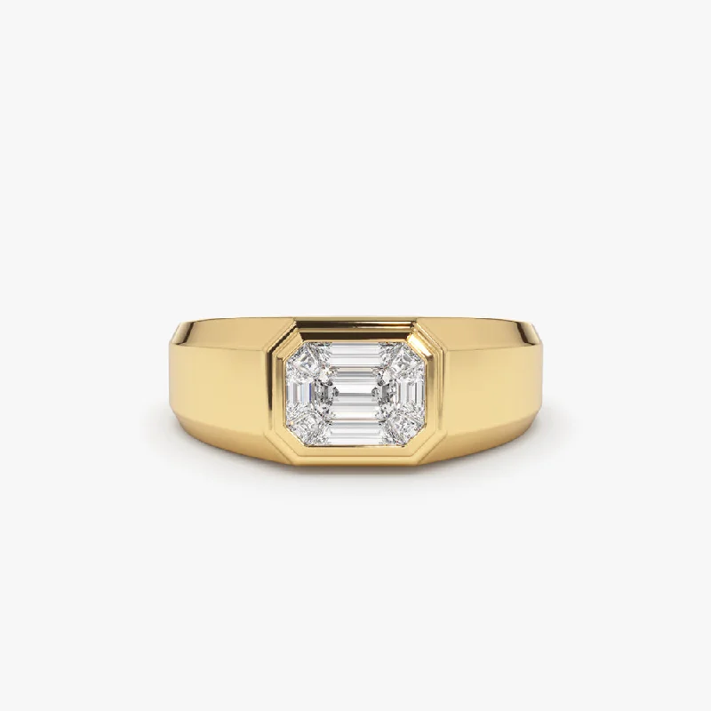 Women’s sapphire rings-14k Emerald Cut Illusion Mosaic Solitaire Pinky Ring