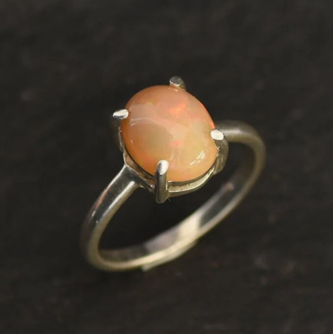 Women’s statement gemstone rings-Natural Opal Ring - Fire Opal Ring - Classic Solitaire Ring