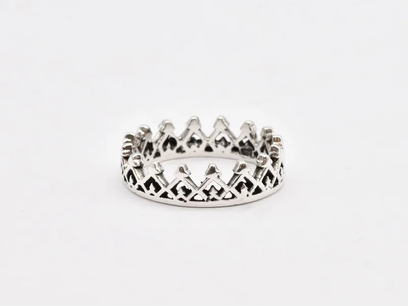 Women’s silver rings-Victorian Crown Ring - Silver Tiara Band - Vintage Royal Ring