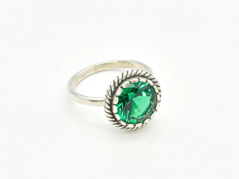 Women’s cocktail rings-Solitaire Emerald Ring - Green Round Ring - May Birthstone Ring