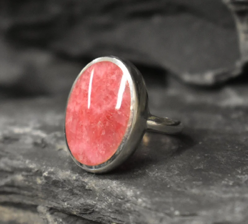 Women’s vintage style rings-Large Pink Ring - Rhodochrosite Ring - Vintage Oval Ring