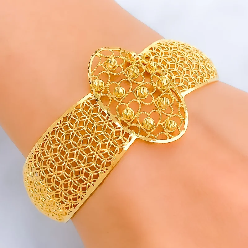 Artistic design women's bracelets -Dynamic Orb Heart 22k Gold Bangle Bracelet