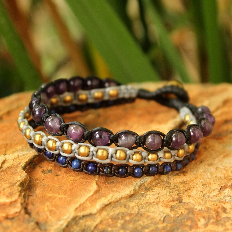 Personalized women's bangles -Urban Colors Amethyst & Brass Beaded Bracelet