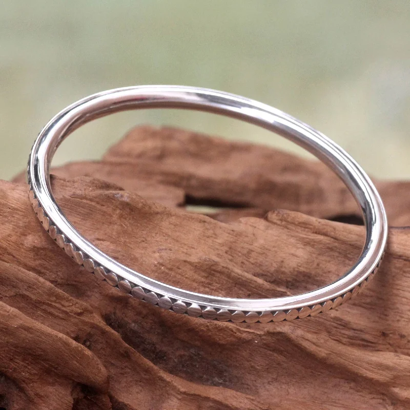 Women’s vintage-style bangles -Moon Silver Sterling Silver Bangle Bracelet