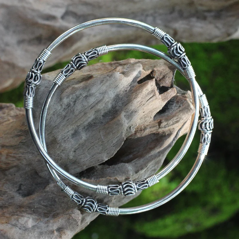 Custom-made women's bangle designs -Kintamani Moon Silver Bangle Bracelets