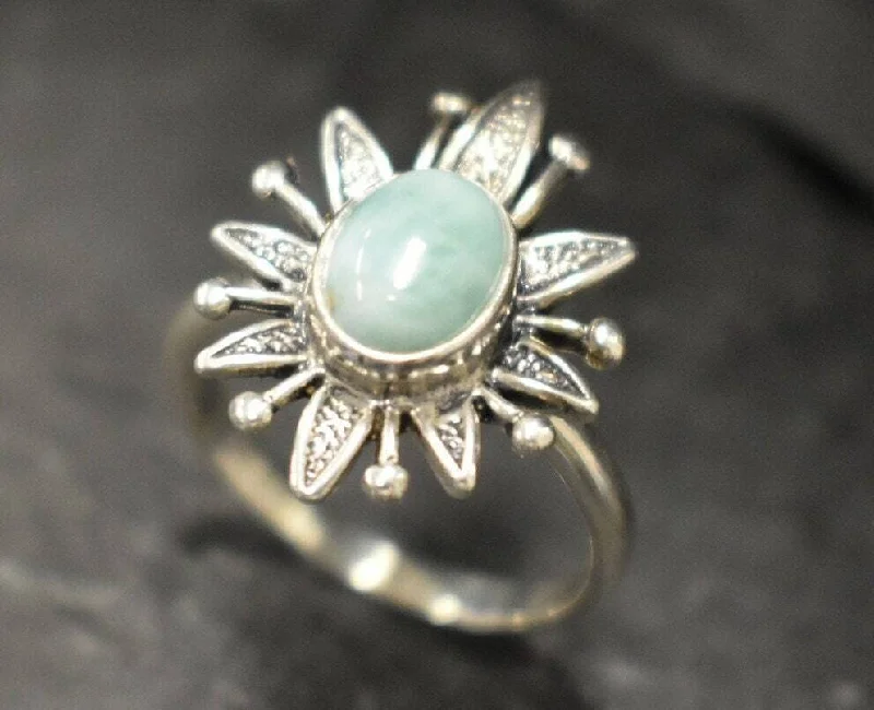 Women’s large diamond rings-Larimar Ring - Blue Flower Ring - Sun Statement Ring