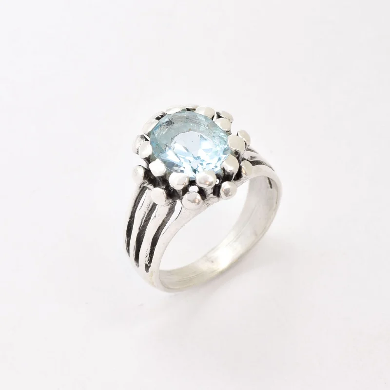 Women’s family rings-Blue Topaz Ring - Topaz Flower Ring - December Birthstone Ring