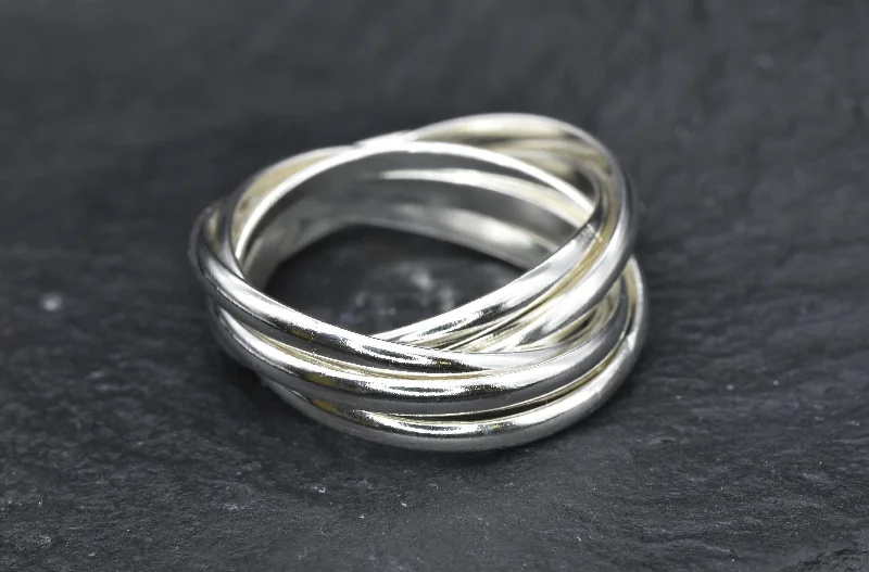 Women’s promise rings-Silver Linked Ring - Silver Rolling Ring, 5 Strand Ring