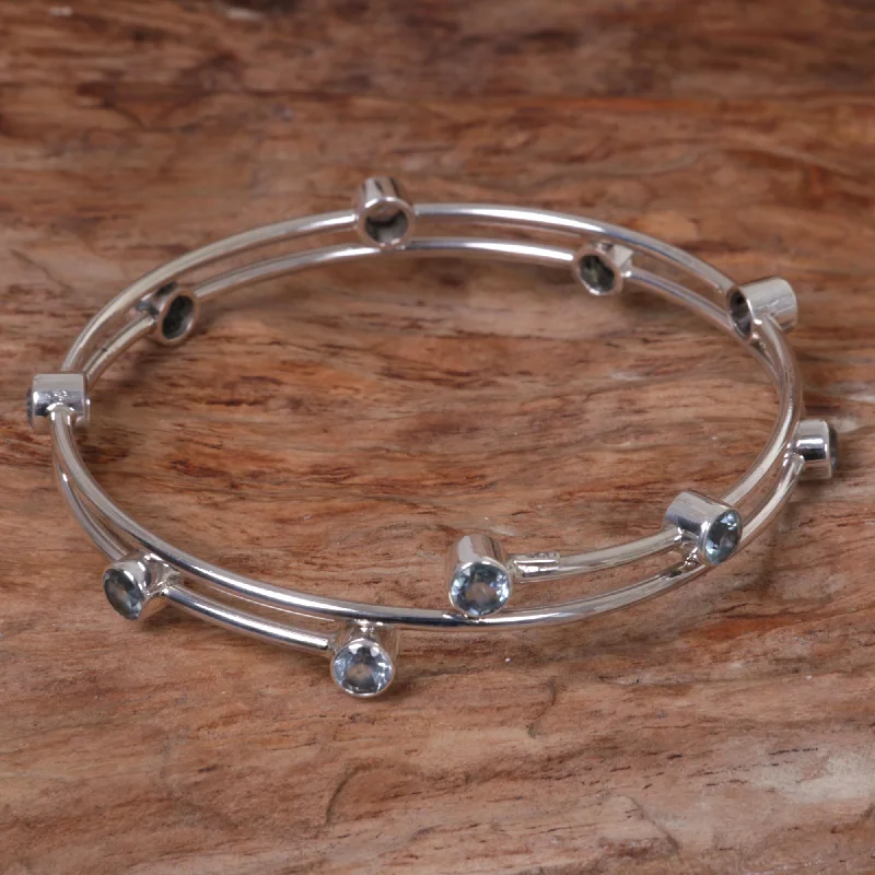 Simple women's bracelets -Orchid Twist in Blue Topaz & Silver Bangle Bracelet