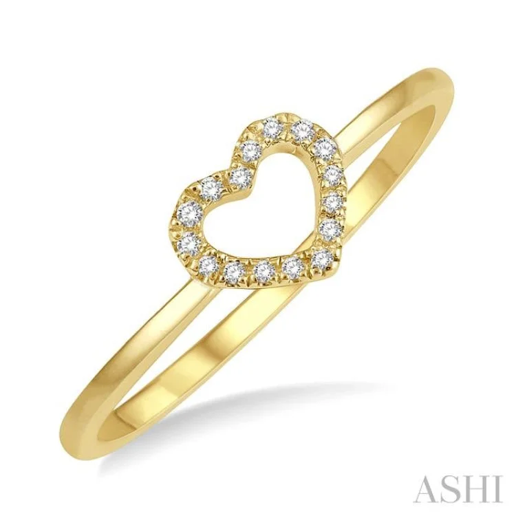 Modern engagement rings for women -1/20 ctw Heart Charm Round Cut Diamond Ladies Ring in 10K Yellow Gold