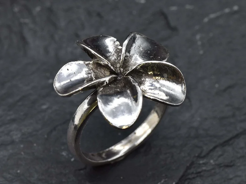 Women’s diamond rings-Large Silver Flower Ring - Hawaiian Flower Ring - Silver Flower Ring