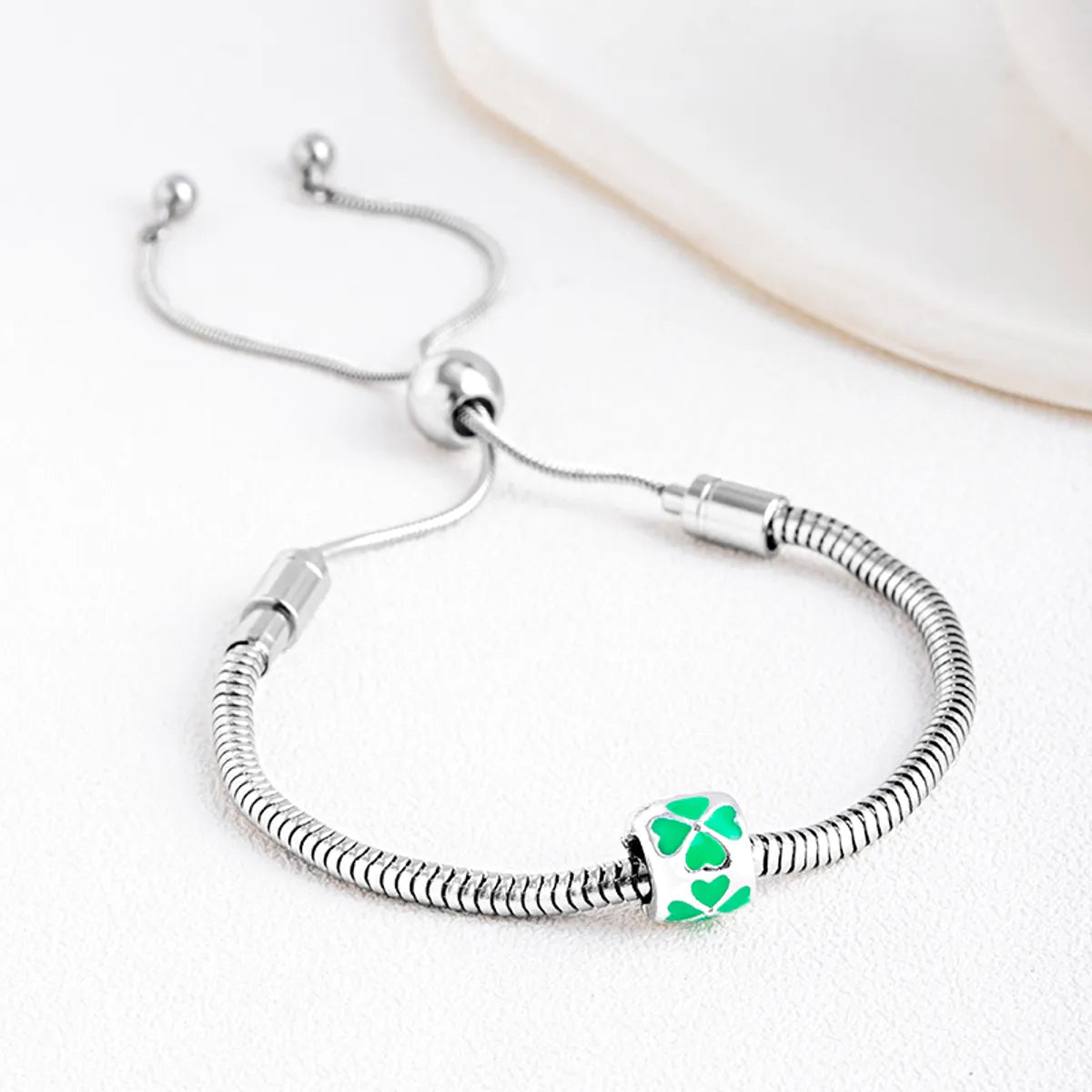 Pairing suggestions for women's bracelets -Sweet Four Leaf Clover Stainless Steel Chain Drawstring Bracelets