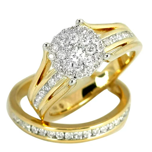 Solitaire diamond engagement rings for women -14KY 1.00CTW CLUSTER DIAMOND BRIDAL SET