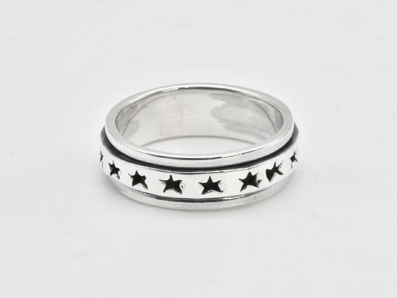 Women’s birthstone rings for mothers-Star Spinning Ring - Silver Star Band - Rotatable Silver Band