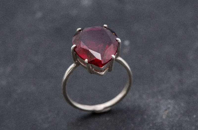 Women’s platinum rings-Large Ruby Ring - Red Teardrop Ring - Vintage Statement Ring