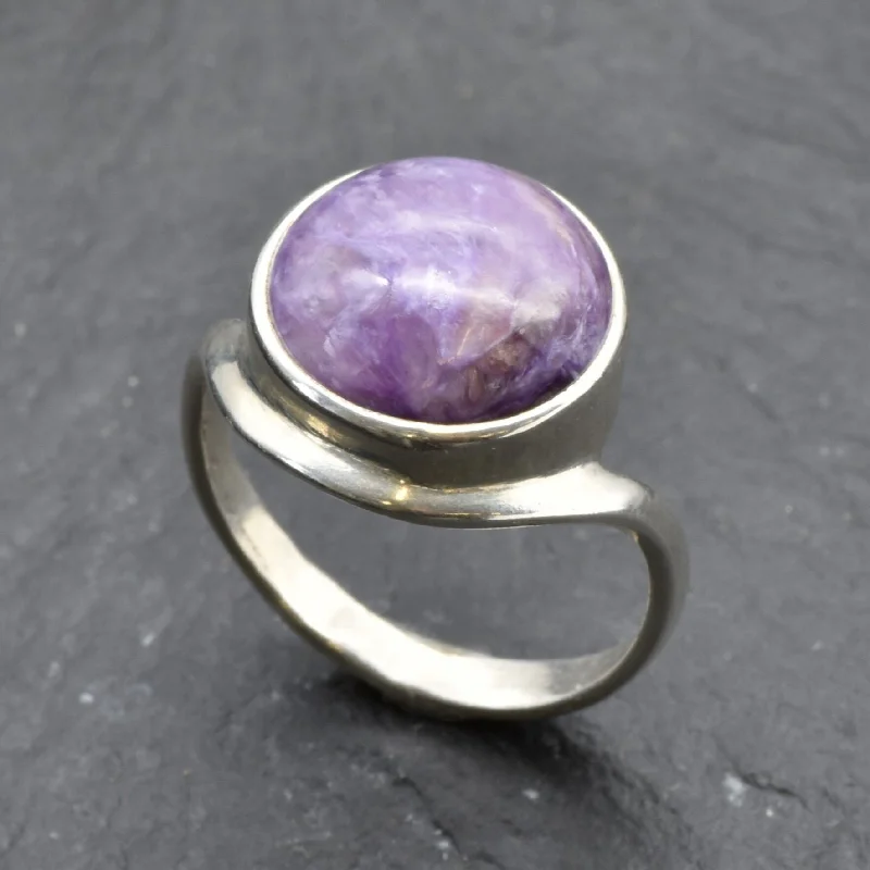 Women’s statement rings-Charoite Ring - Purple Statement Ring - Large Round Ring