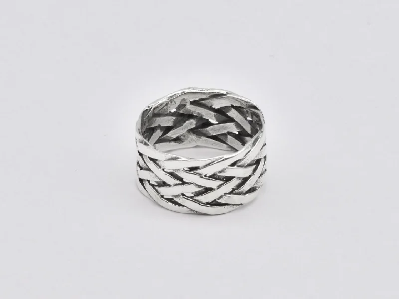 Women’s sapphire rings-Braided Silver Ring - Wide Braided Band, Statement Braided Ring, Stackable Braided Band