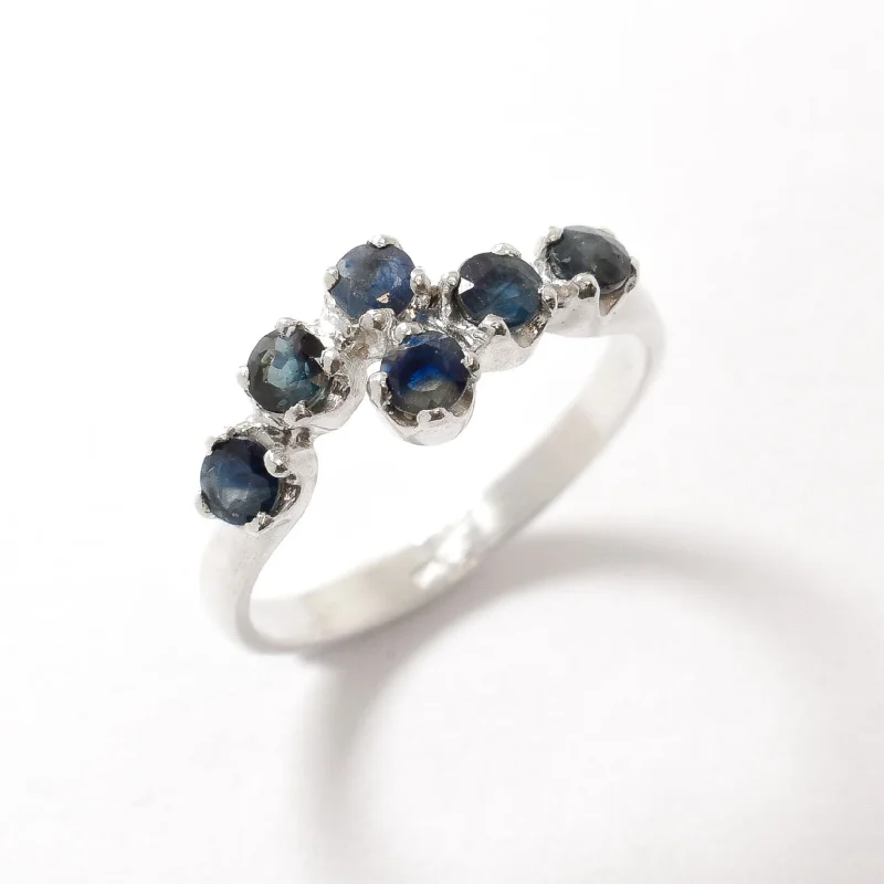 Women’s floral rings-Genuine Sapphire Ring - Blue Bypass Ring - Dainty Vintage Ring