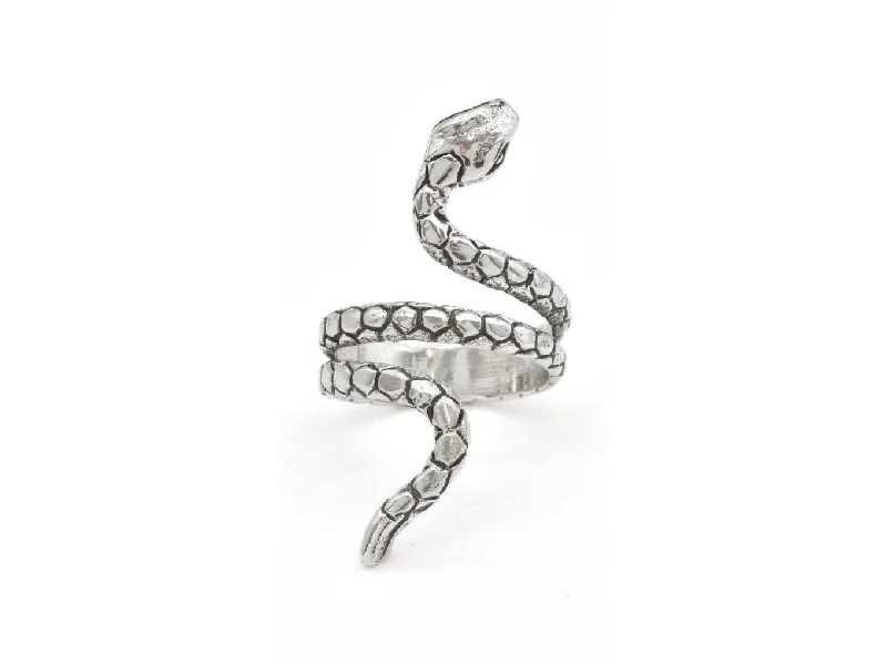 Women’s stackable wedding rings-Silver Snake Ring - Long Snake Ring - Modern Coiled Snake Ring