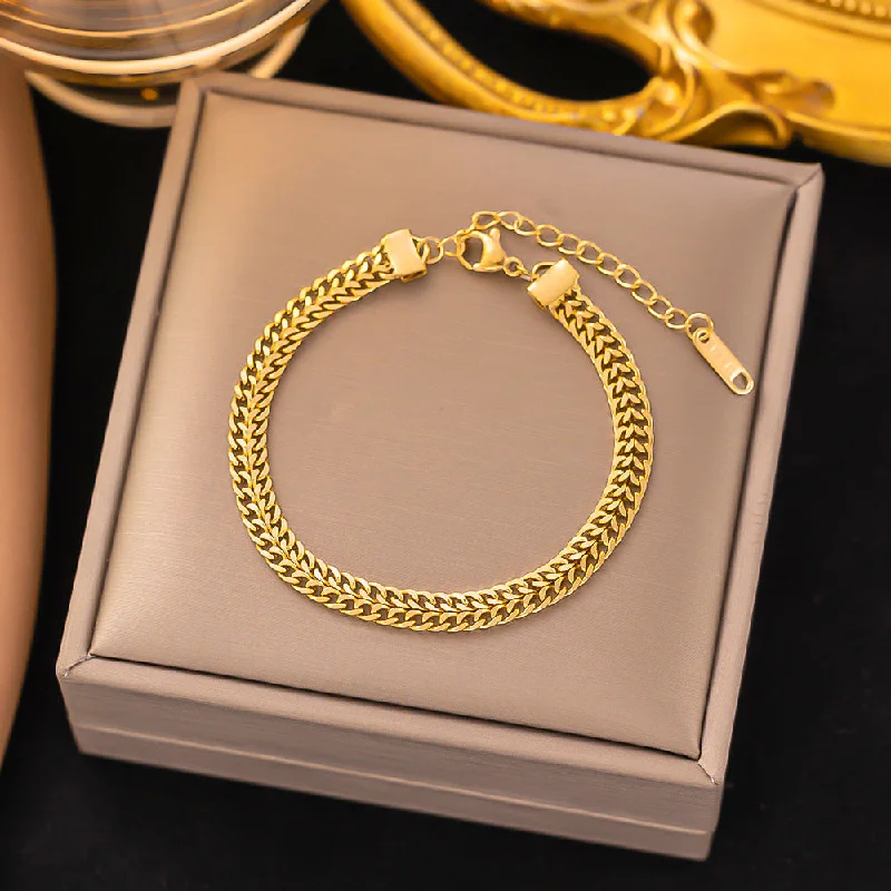 [Sle169] Braided Chain Bracelet Gold