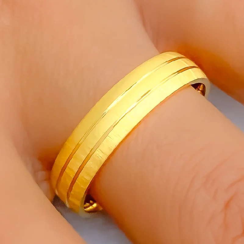 Women’s minimalist rings-Elevated Dual Striped 22k Gold Band