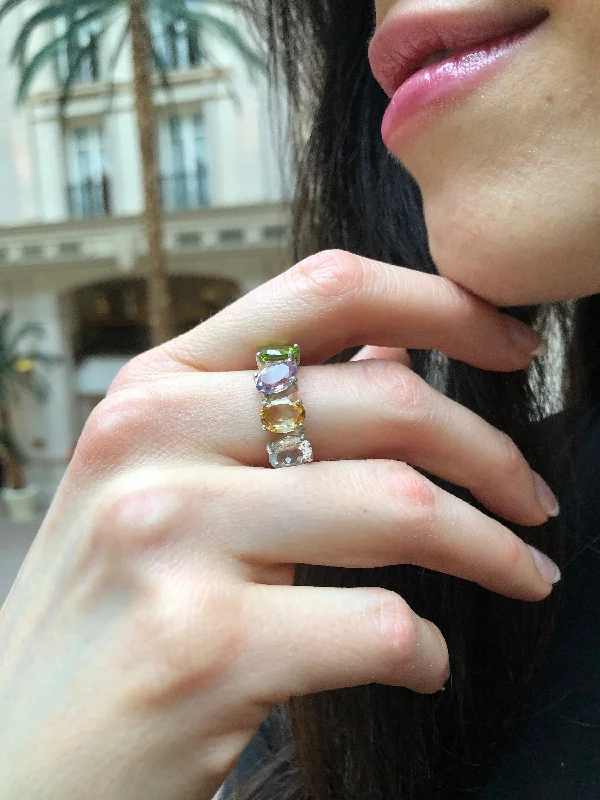 Women’s elegant rings-Genuine Birthstones Ring - Colorful Vintage Ring -  Natural Healing Stones