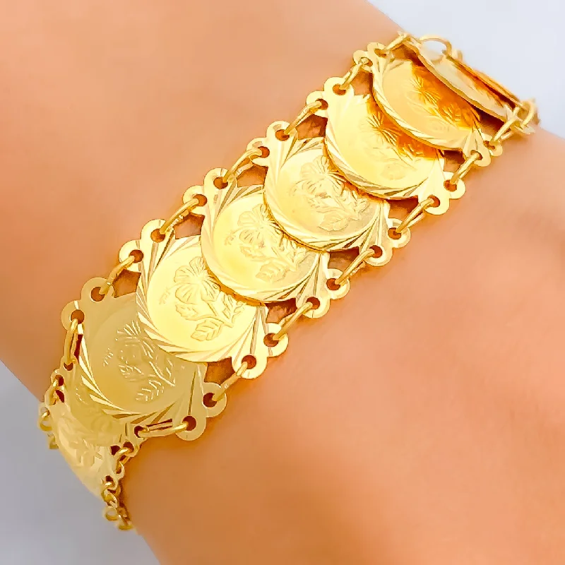 Exquisite silver women's bangles -Luminous Polished 21k Gold Coin Bracelet