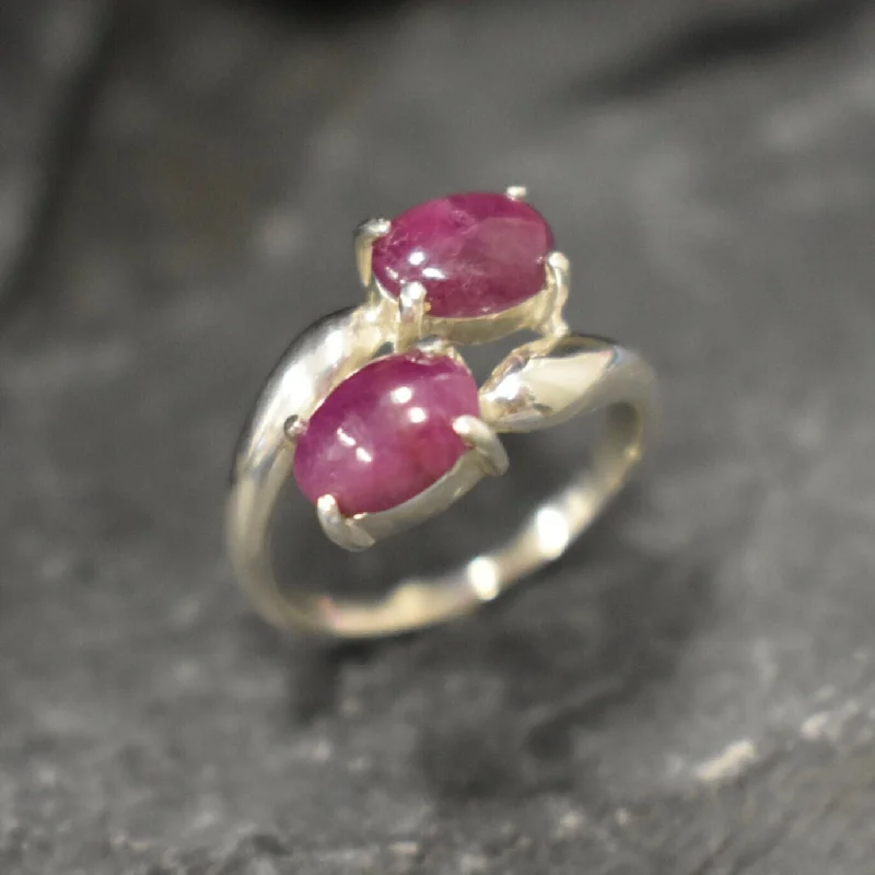 Women’s alternative rings-Genuine Ruby Ring - Red Bypass Ring - Vintage Oval Ring