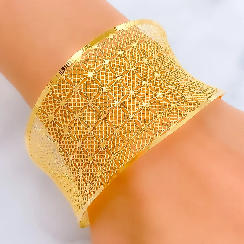 Modern women's bracelets -Graceful Contemporary Net 21K Gold Bangle Bracelet