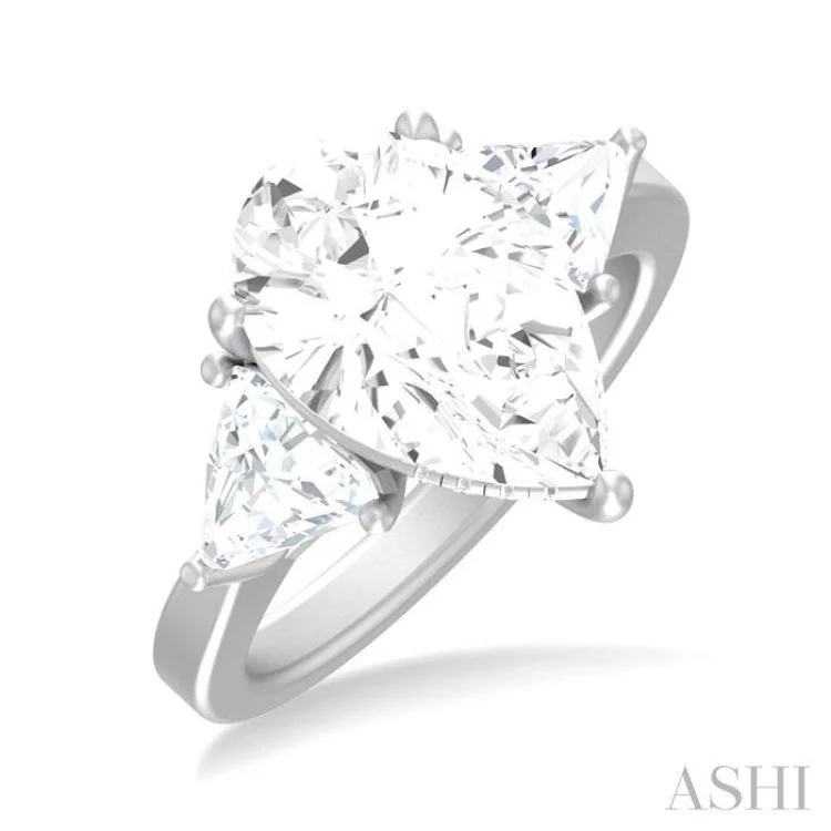 Unique engagement rings for women -1.00 ctw Pear Shape Trillion Cut & Round Cut Diamond Semi Mount Engagement Ring in 14K White Gold