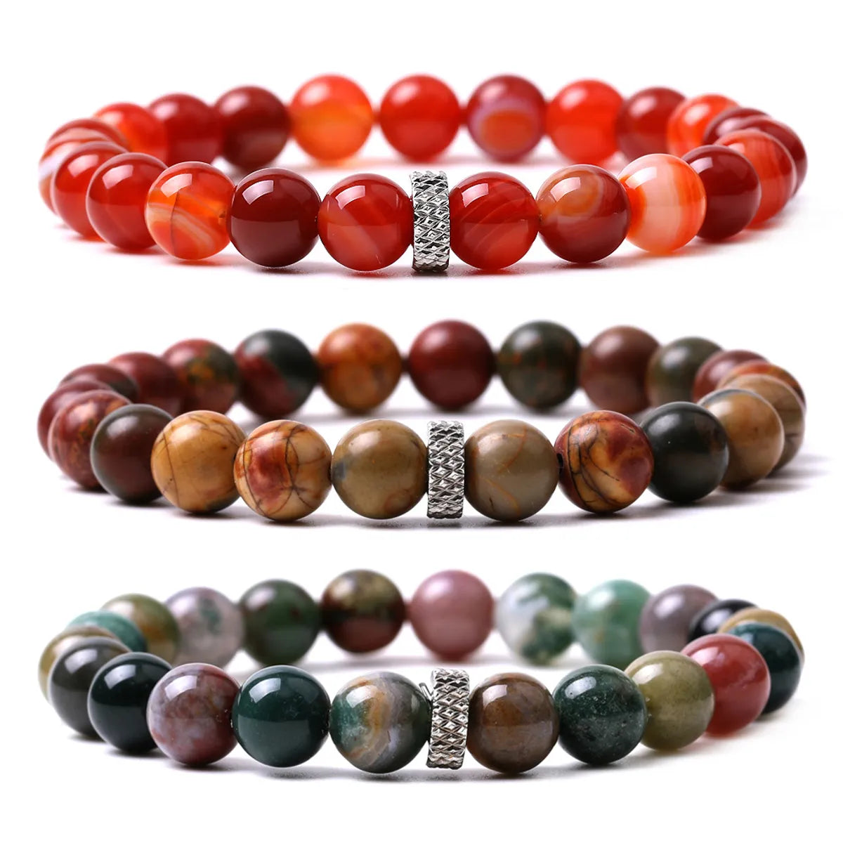 Big circle bangles for women -Simple Style Round Stone Beaded Bracelets