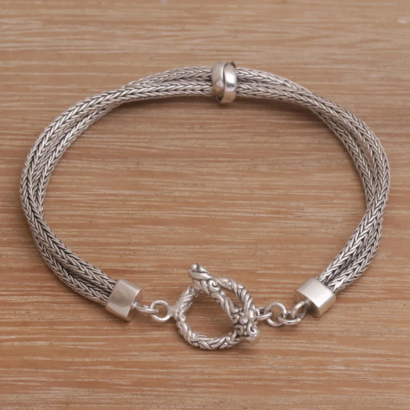 Personalized women's bangles -Without End Sterling Silver Double Strand Chain Bracelet from Bali